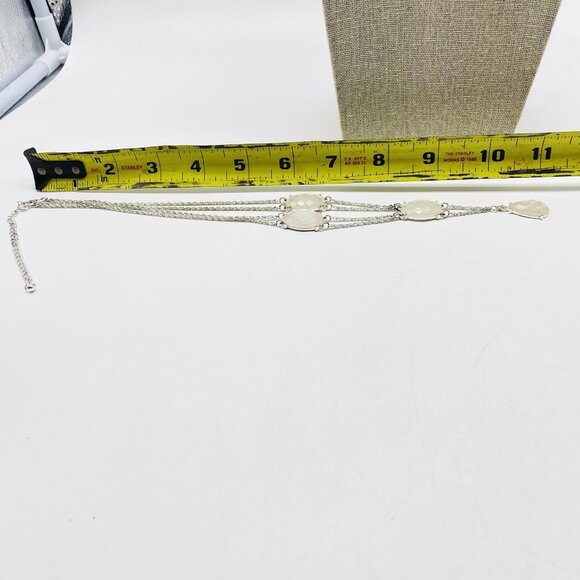 AVON Signed Silver Tone White Oval Cabochon Y Drop Necklace - Picture 7 of 8